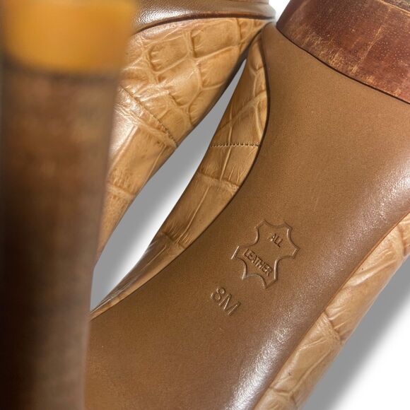 Tory Burch Women Tan Brown Croc Embossed Leather Platform Pumps Heels Size 8 M - Picture 13 of 16